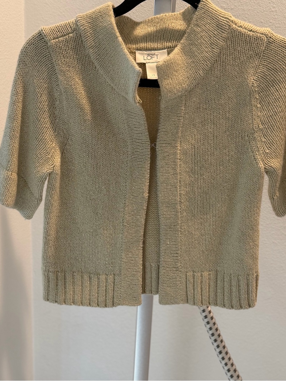 LOFT Short Sleeve Open Front Cardigan in Light Beige